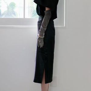 JOHN  Black Sculpture Print Midi Skirt / BLACK