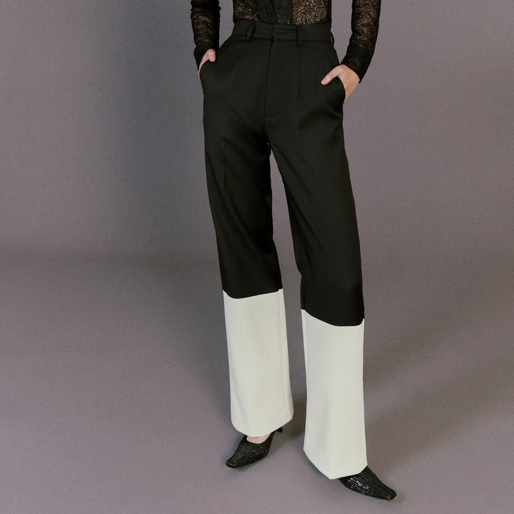 While Wellington Wool Trousers / WHITE&BLACK – dim at noon 