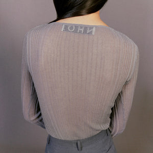 JOHN Grey Knit Slash Long Sleeve Top / GREY