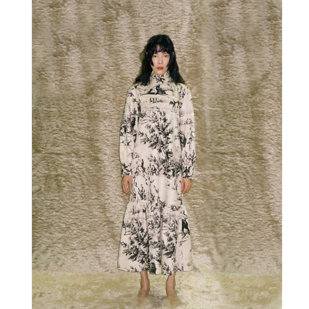 JOHN French Scenic Printed Dress / Cream White　