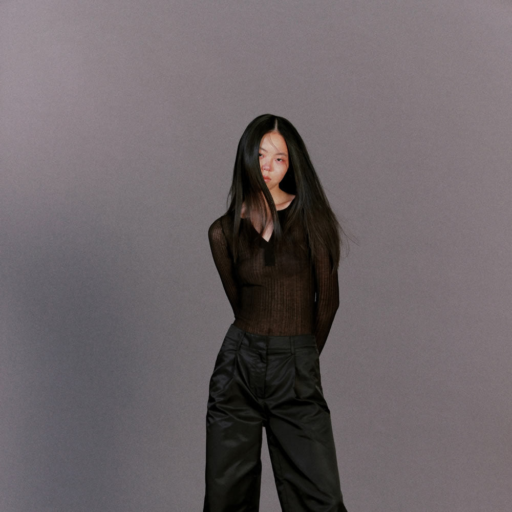 JOHN Black Knit Slash Long Sleeve Top / BLACK