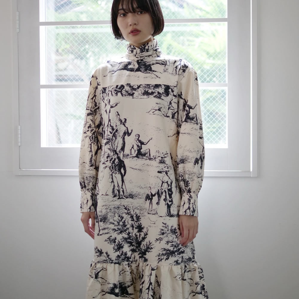 JOHN French Scenic Printed Dress / Cream White　