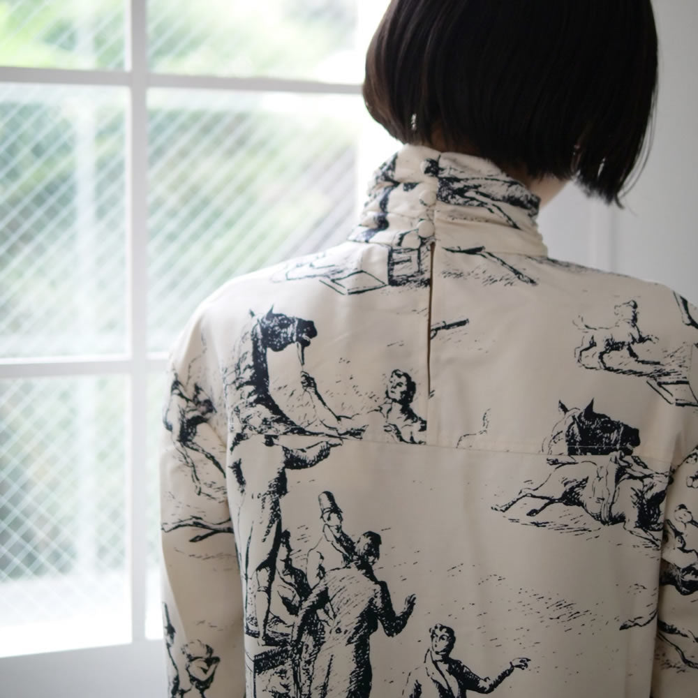 JOHN French Scenic Printed Dress / Cream White　