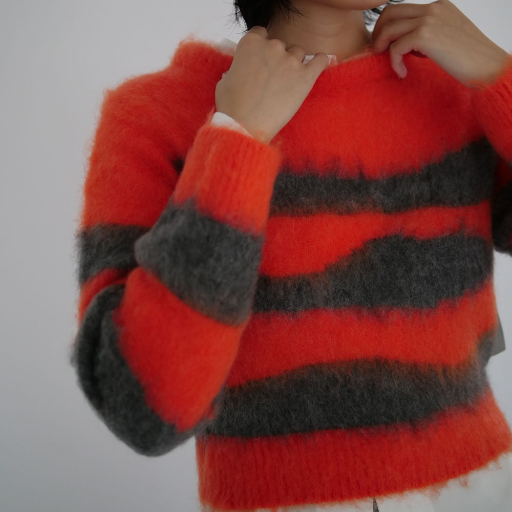 [Name.] WAVE STRIPED MOHAIR KNIT SWEATER(ORANGE×CHARCOAL)