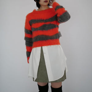 [Name.] WAVE STRIPED MOHAIR KNIT SWEATER(ORANGE×CHARCOAL)