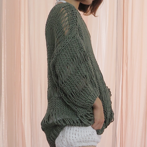 MAIAMI : DROPSTITCH OVERSIZED SWEATER(OLIVE)