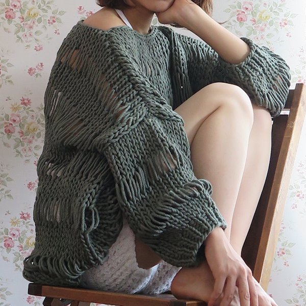 MAIAMI : DROPSTITCH OVERSIZED SWEATER(OLIVE)