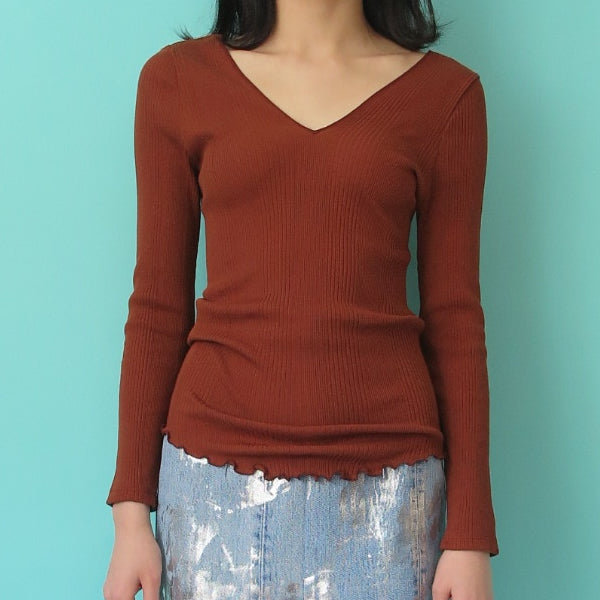 HAKUJI random rib L/S pullover (BROWN)