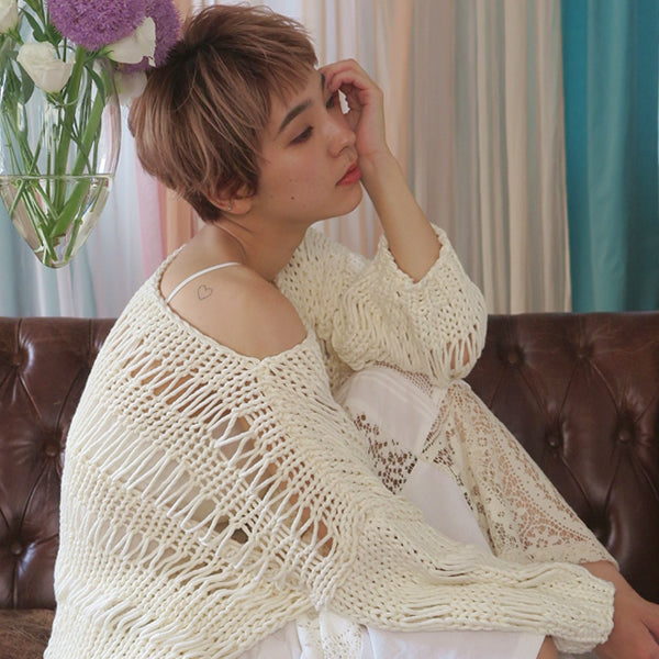 MAIAMI : DROPSTITCH OVERSIZED SWEATER(CREME)