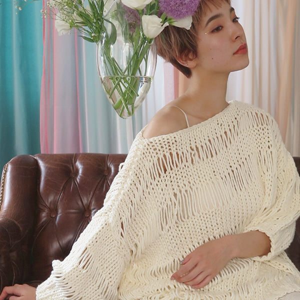 MAIAMI : DROPSTITCH OVERSIZED SWEATER(CREME)
