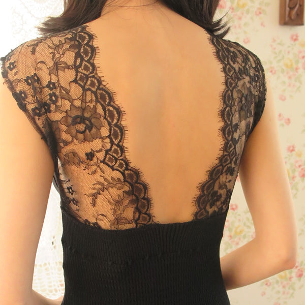 【SALE】[babaco] dress with leavers lace (BLACK)