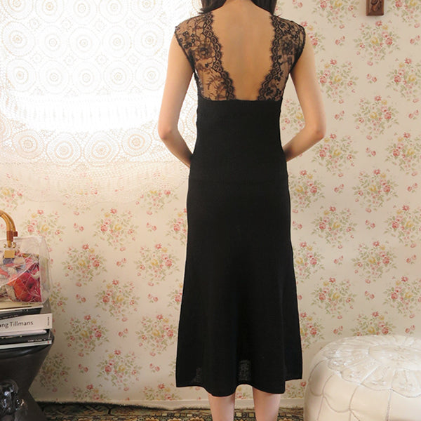 [babaco] dress with leavers lace (BLACK)