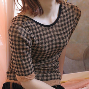 [SALE][babaco]gingham check half sleeve top(BLACK)