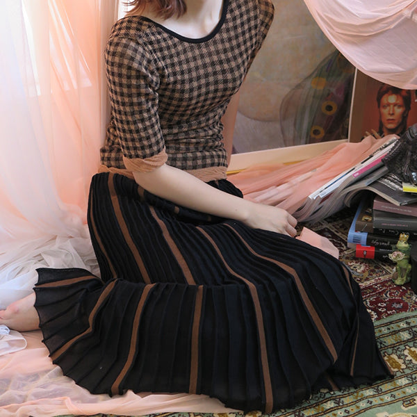 [SALE][babaco]gingham check half sleeve top(BLACK)
