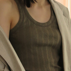[MADROMY]rib tank top(KHAKI)