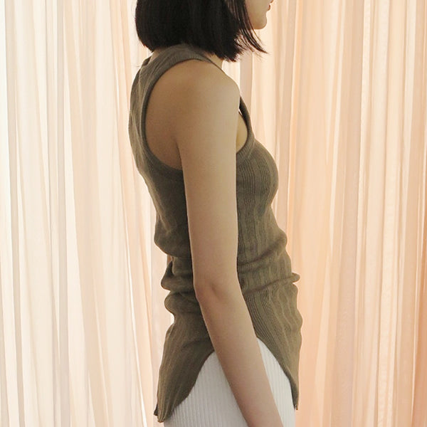 [MADROMY]rib tank top(KHAKI)